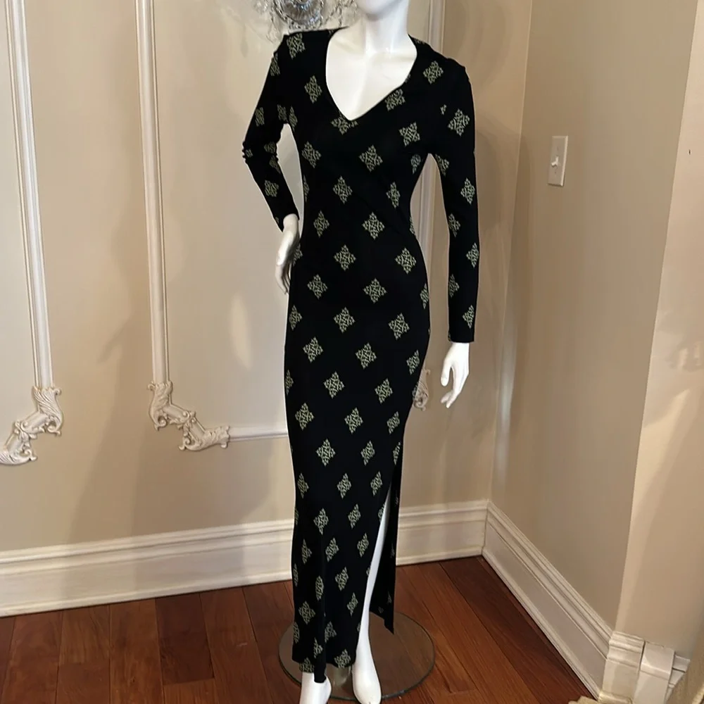 GIANNI VERSACE VERSUS Vintage Floor Long Viscose Black Dress size 28 42 - Picture 2 of 13